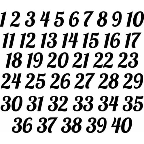 1 - 40 Italic Numbers Vinyl Sticker Decals