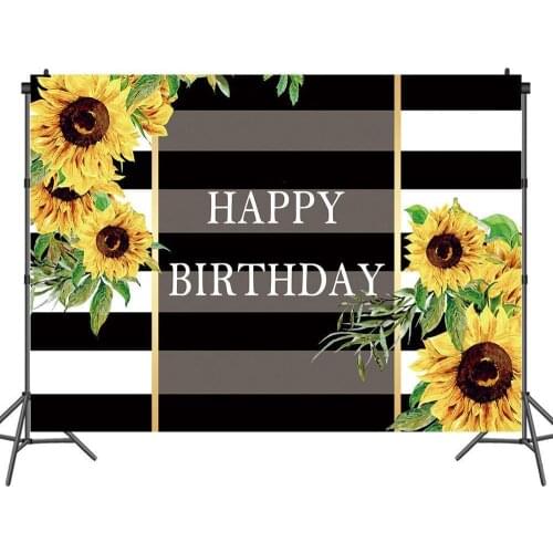 Sunflower Black and White Horizontal Stripe Party Backdrop Girl Birthday Decoration Photography Photo Background Vinyl Banner