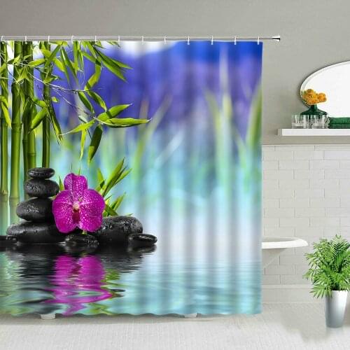Beautiful natural landscape quiet stone 1 bamboo creek waterproof shower curtain bathroom renovation home decoration