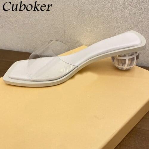 Fashion Brand Round Heel Women Slippers Clear PVC Slides One Belt Ladies Runway Gladiator Sandalias Dress Shoes For Women Mujer