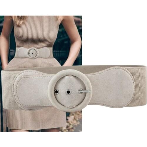 Womens Fashion Suede Elasticated Belt Down Jacket Wide Belt Good Matching lady Dress Pin Buckle Girdle Buckle Soft PU waistband