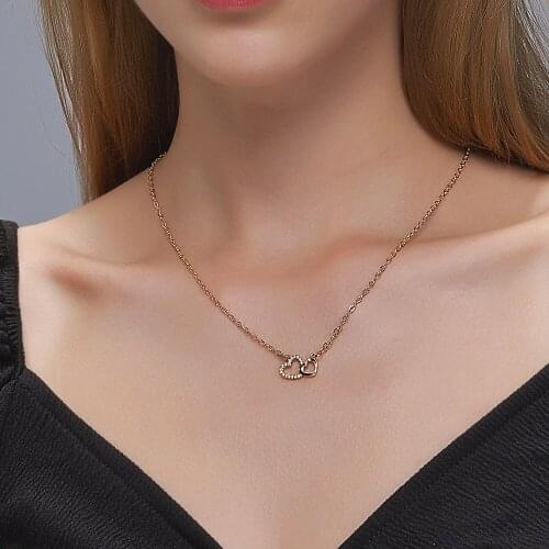 Korean Style Love Necklace for Women Romantic Double Heart Pendant Chain Necklace Jewelry Accessories Collares Gift