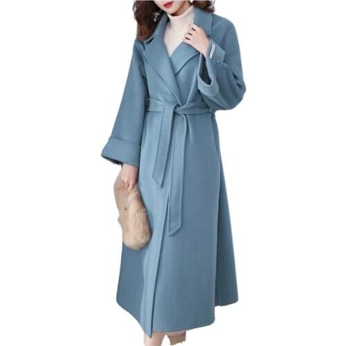 Winter Autumn 2021 Long Coat Female Solid Woolen Coat Oversize Trench Womens Black Double-sided Womens Woolen Coat With Belt