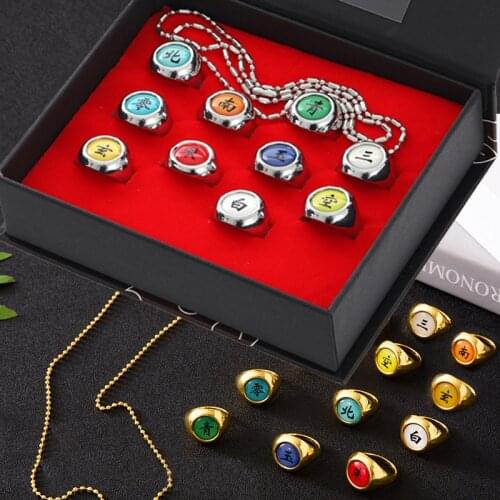 10pcs/set Akatsuki Shippuuden Jewerly Naruto Japanese Cartoon Role-playing Costume Ninja Ring Gold Silver Accessory Set Toys