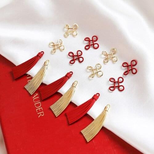 10pcs Chinese style tassel shape Earrings for Women Ladies Chinese knot rubber paint red retro pendant diy jewelry accessories