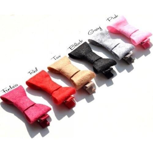 120pcs/lot 2inch 6colors Newborn Lovely Felt Bow With Ribbon Clip Fashion Solid Fabric Head Bows For Kids Girls Hair Accessories
