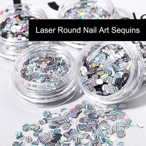 2 Pots Silver Laser Stripes Round Glitter Nail Sequins Decals Beauty Manicure Nails Art Decoration Accessories Tools 1mm