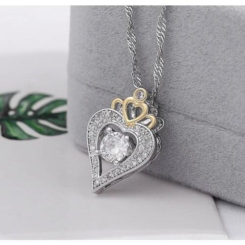 2019 Romantic Love Theme Pendant Necklace Copper Zircon Jewelry Silver Heart-shaped Couple Necklace Noble Temperament