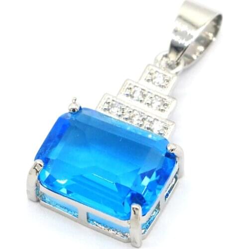 29x14mm SheCrown Pretty Created Paris Blue Topaz Pink Kunzite Zircon For Women Daily Wear Silver Pendant