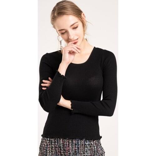 30%Silk 70%Cotton Ribs O neck Plain Pullovers Slim Fit Women Thin Bottoming Sweaters 2019 Autumn Winter Knitwear