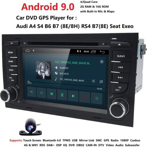 2Din DSP IPS Android 9.0 2G 16G CAR GPS Radio For Audi A4 B6 B7 S4 B7 B6 RS4 B7 SEAT Exeo DVD Player OBD2 CANBUS WIFI Car Player