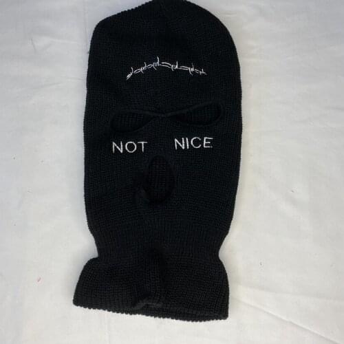 Not Nice Letter Embroidery Halloween Party Balaclava Keep Warm Funny Solid Color Unisex Winter Hats Knitting Mask Hat Beanies