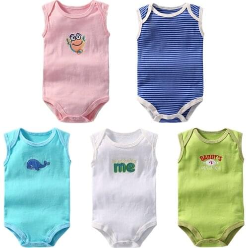 5pcs/lot Baby Girls Bodysuit 100% Cotton Infant Body Sleeveless Climbing Clothing Cartoon Printed Jumpsuits Baby Boys Bodysuits