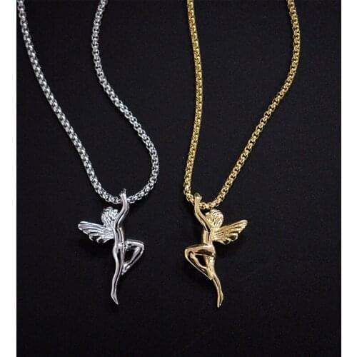 Hiphop 3D Baby Angel Cupid Pendant Stainless Steel Necklace Gold Color Link Chain Jewelry Unisex