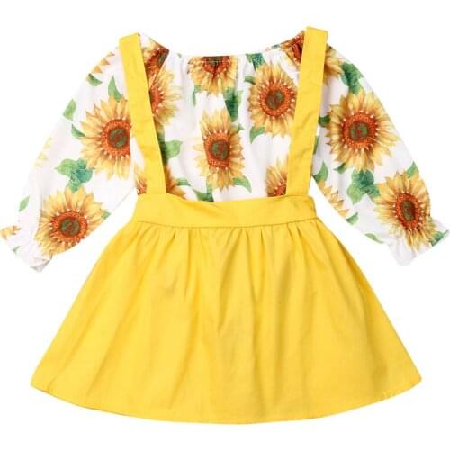Infant Kid Baby Girl Sunflower Clothes Long Sleeve Romper Strap Dress Outfit Strap Skirt Holiday Outfit