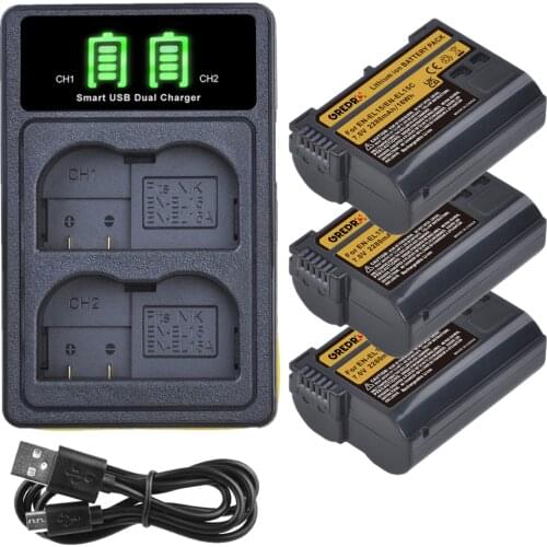 EN-EL15C Battery + Charger with USB and Type-C Port for Nikon EN-EL15 EN-EL15B Z5 D850 Z6 Z7 D780 D750 D810 D7000 D7500 Z6 ii