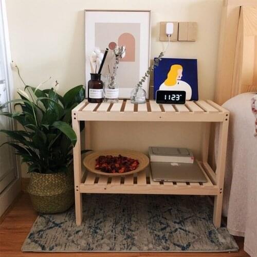 Ins Bedside Shelf Row Skeleton Simple Bedside Table Nordic Style Wooden Bedside Storage Rack Bedroom Renovation