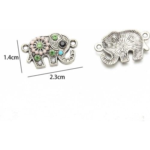 Julie Wang 10pcs Retro Silve Alloy Elephant Charms Rhinestone Pendant Animal Connector Bracelet Earrings Dangle Jewelry Crafting