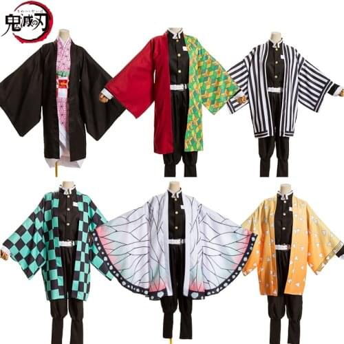 Anime Demon Slayer Kimetsu No Yaiba Kimono Tanjirou Kamado Nezuko Full Sets Backpack Women and Men Adult Kid Cosplay Costume