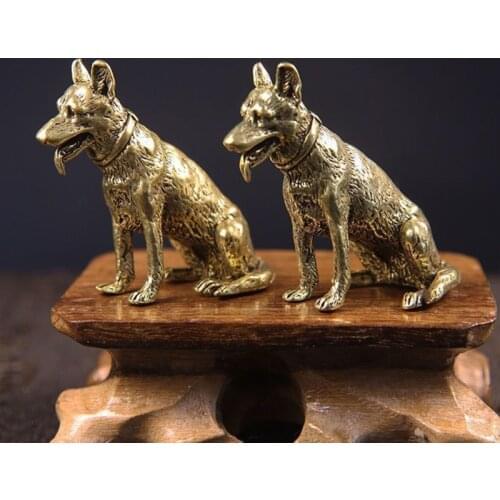 Brass Metal Lucky Fortune Dog Statue Small Ornament Vintage Little Puppy Chinese Desktop Tea Pet Sitting Wolf Animal Figurines