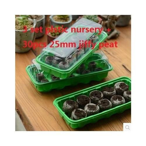 Free shipping,3 set 10hole nursery tray+30pcs 25mm jiffy block,seed,bonsai,flower.nursery plastic seedling tray,grow planting