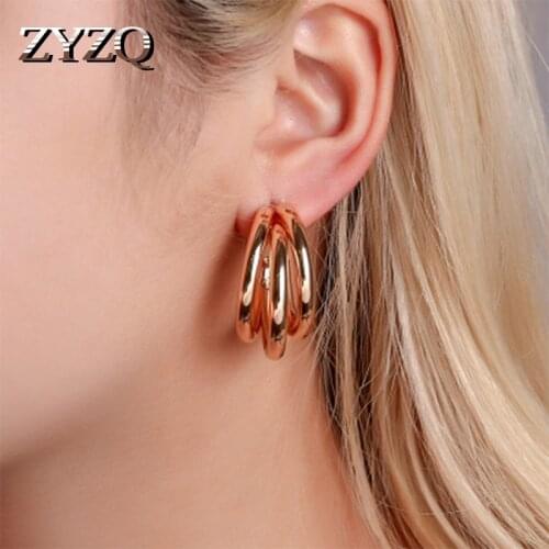 ZYZQ Fashion Earrings Cool Personality Letter C Shaped Party Accessories Golden Color Silver Plated Earrings Gift Present