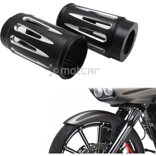 1 Pair Motorcycle Black CNC Aluminum Front Fork Boot Cover for Harley Touring Road King Electra Street Glide Trike 1986-13 2012