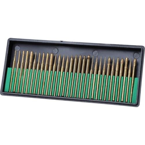 TOOZO 30Pcs 3mm Titanium Coated Diamond Burs Bit Set Dremel Assorted Rotary Drill Tool