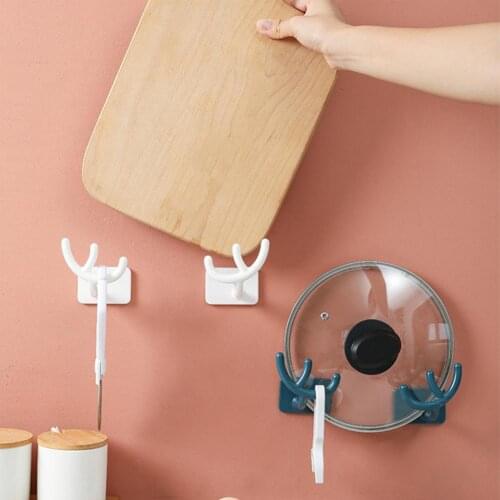 1 Pair Antlers Pots Lids Rack Wall Mounted Utensil Lid Holder Self Adhesive Pot Lid Organizer for Kitchen