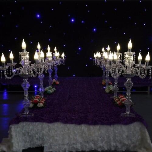 Table centerpiece 81cm Tall Acrylic 5-arms LED crystal lamp road lead Candlestick silver plated candle holder Wedding Decoration