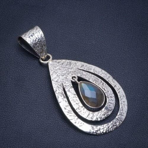 Natural Blue Fire Labradorite Handmade Unique 925 Sterling Silver Pendant 2" B3339