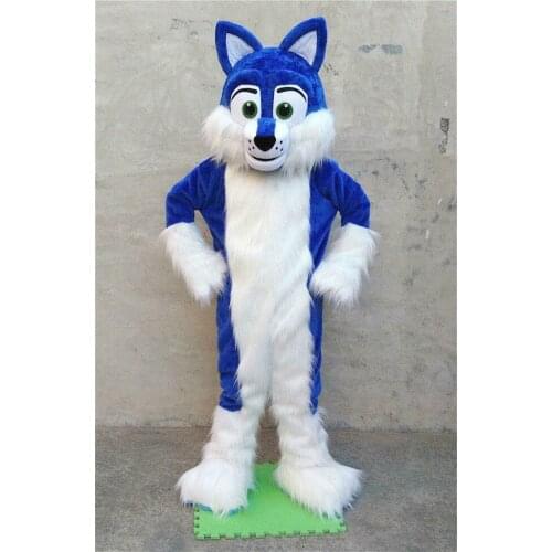 Halloween Xmas Party Wear Long Fur Blue Husky Fursuit Furry Mascot Costume Birthday party Deluxe Parade Animal Suit Adult Outfit