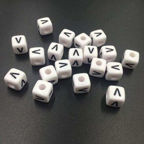 Single Initial V Acrylic Letter Beads Mini Order 100PCS/Lot Cube 10*10MM Plastic Alphabet Jewelry Beads for DIY Knit Bracelet