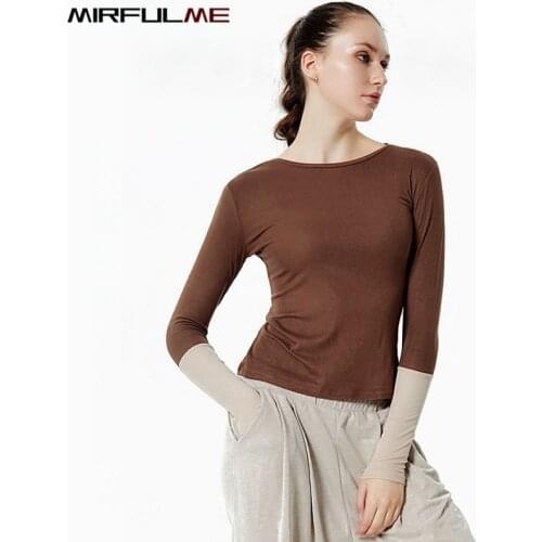 Autumn Women Sport Shirt Hit Color Sportwear Yoga Running Tee Tops Stretch Long Sleeve O-neck T-Shirts Girls Gym Fitness Clothes