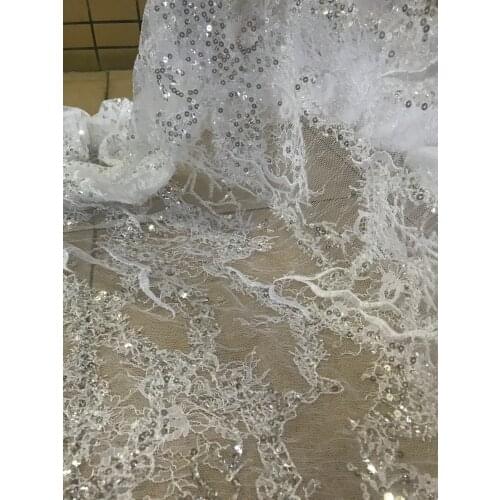 Latest French Nigerian Lace Fabric with sequins L-3888820 High Quality Tulle African Lace Fabric Wedding African French Tulle