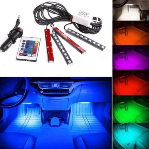 Car Interior Atmosphere RGB LED Strip Light Dash Floor Foot LED RGB Strip Decorative Light Music sound Control With Remote 12V