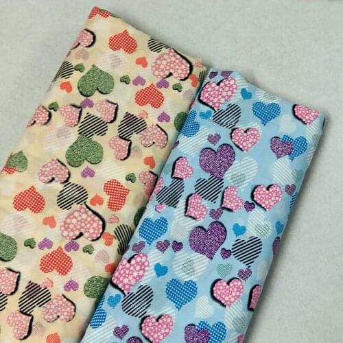Pretty Yellow & Blue Love Heart Printed 100% Cotton Poplin Fabric 50x140cm heart Fabric Patchwork Cloth Dress Tilda Cloth Patchw