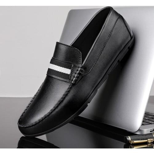 Men Loafers Shoes Handmade Stitching Leather Shoes Business Casual Shoes Comfortable Slip-On Trendy Shoes Black White Size 37-47