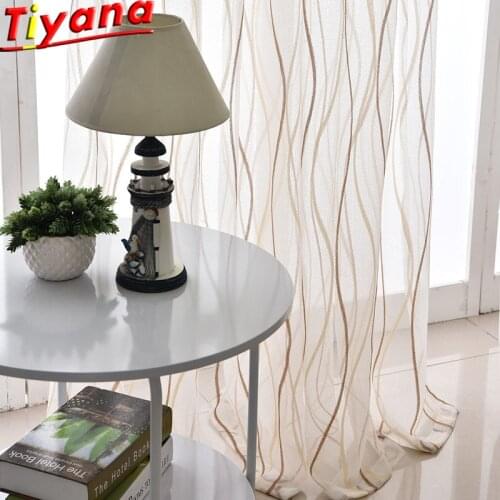 Wavy Striped Jacquard Tulle Curtains for Living Room Modern Brown/Yellow/Blue Striped Curtains Sheer Voile Bedroom WP377#40