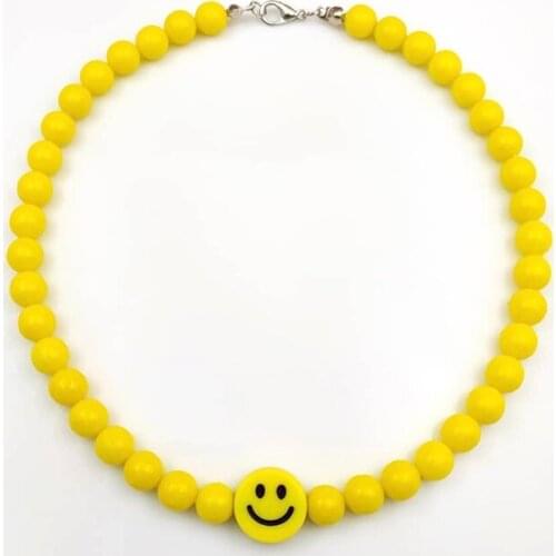 Y2K Jewelry Yellow Beads Smiley Necklace For Women Cute Fashion Vintage Harajuku Necklace Charms Jewelry 90s Aesthetic Gifts New