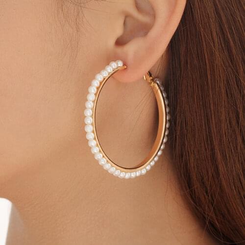 Charmhouse 18K Gold Color Circle Earing With Pearls Big Hoop Earring For Women Brincos Pendientes Fashion Jewelry Party Gifts