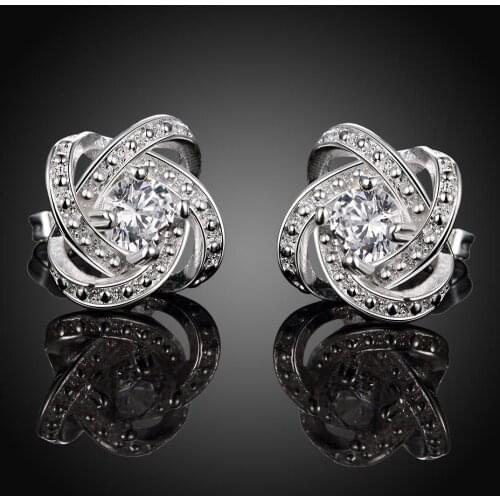 Wholesale fashion 925 Sterling Silver jewelry exquisite zircon crystal charm noble stud earrings for women lady wedding E029