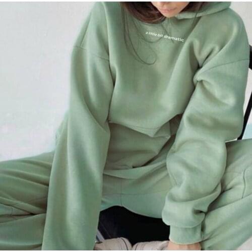 2021 Oversize Womens Tracksuit Letter Print Fleece Warm Female Sportswear Hoodie Set Long Sleeve Sweatshirt Casual Pants Suit