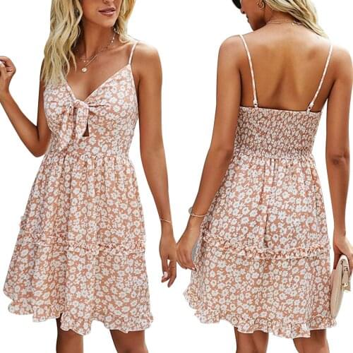 Women Fashion Sleeveless Floral Dress Ladies Female Stylish Dress for Party Shopping