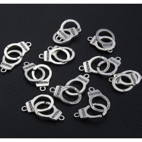 10Pcs Handcuffs Freedom Charms Vintage Tibetan Silver Bracelet Jewelry Making