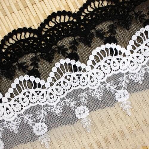 2yards African Lace Fabric Ribbon 13.5CM Width Embroidered Lace White Black Handmade Trimmings for Sewing Material Accessories