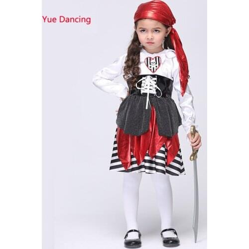 2016 Children Skull Halloween/Christmas Costumes 3-14Y Girls Long Sleeved Fancy Clothes Kids Toddler Cute Pirate Cosplay Dress
