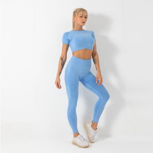 2020 Wholesale Women Sports Gym Wear Tights And Crop Top 2 Pieces Seamless Yoga Sets