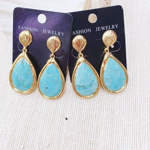 24K Gold Plated Turquoise Earring Fashion Drop Earring Woman Earring For Gift Wholesale 2pair