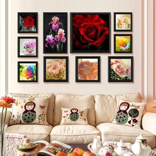 9 Type Beautiful Flowers Diamond Embroidery Cross Stitch Crystal Full Square Diamond Painting Set Unfinish Decorative